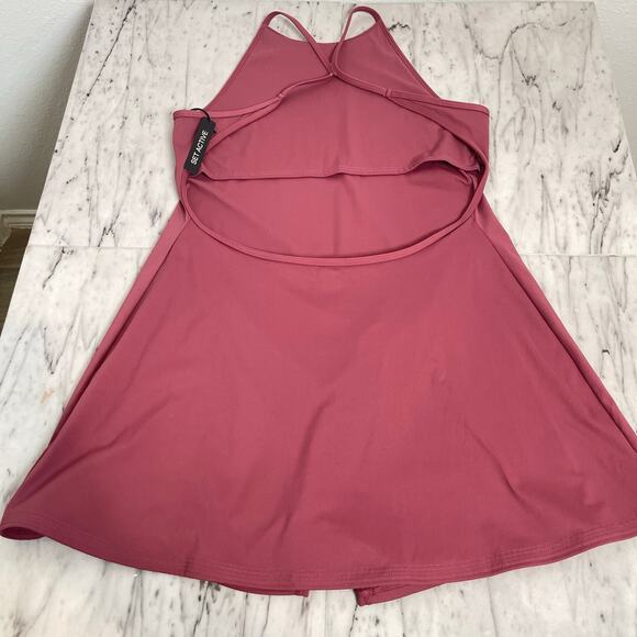 SET Active Sportbody XL Mauve Pink Racerback Flare Active Dress Built-In Shorts - Picture 6 of 13